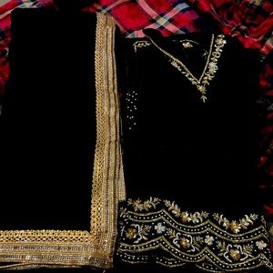 Punjabi, plazo suit with velvet dupatta ( shawl), available in Dupatta also